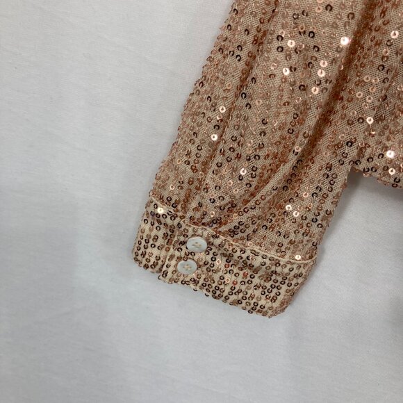 Long Tall Sally size 16 Cream Tan Sequins Long Sleeve Button Down Evening - Picture 8 of 12